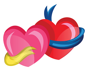 Image showing A pink heart with a yellow ribbon and a red star with a blue rib