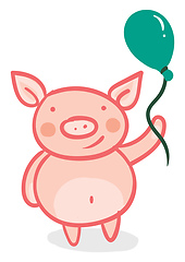 Image showing Piglet with a green balloon vector or color illustration