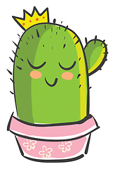 Image showing A cute prickly cactus plant emoji in a pink pot is smiling with 