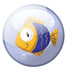 Image showing Cartoon character of a blue and yellow fish smiling in the water