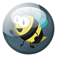 Image showing Cartoon character of a bee vector illustration in grey blue circ
