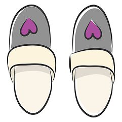 Image showing Pair of grey slippers with a purple heart vector illustration on