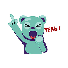 Image showing Joyful blue bear holding hand up saying Yeah vector illustration