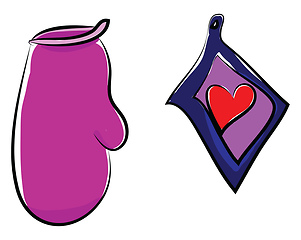 Image showing The purple-colored oven hand glove vector or color illustration