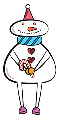 Image showing Snowman with candy stick vector or color illustration