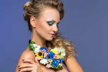 Image showing beautiful girl with flower accessories