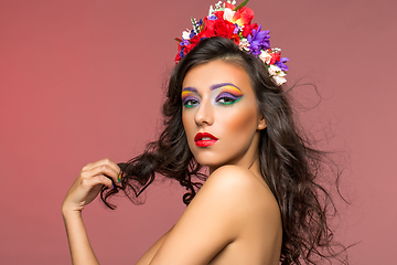 Image showing beautiful girl with flower accessories