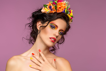 Image showing beautiful girl with flower accessories