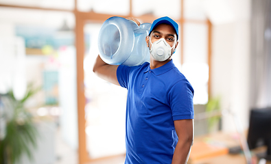 Image showing delivery man with water barrel in respirator