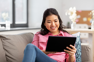 Image showing asian young woman with tablet pc computer at home