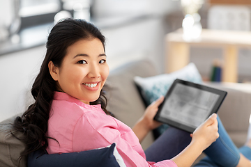 Image showing asian young woman with tablet pc computer at home