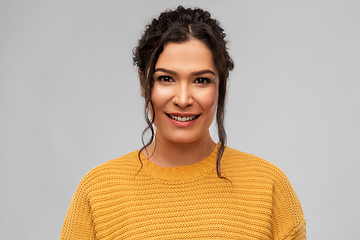 Image showing happy smiling young woman with pierced nose