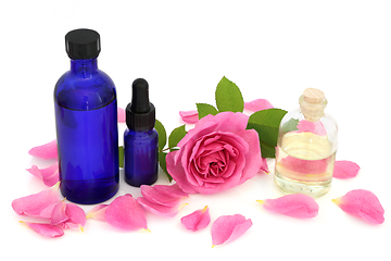 Image showing Rose Flower Essential Oil and Rose Water