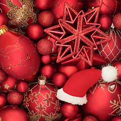 Image showing Abstract Holly Santa Hat and Bauble Festive Background