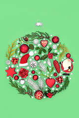 Image showing Round Christmas Bauble Shape with Decorations and Snowflakes 