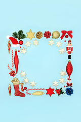 Image showing Christmas Background Border with Stars and Baubles