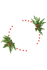 Image showing Abstract Christmas Wreath with Fir and Holly Berries  