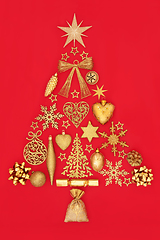 Image showing Christmas Tree Abstract with Gold Bauble Decorations