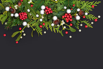 Image showing Christmas Festive Composition with Baubles and Greenery