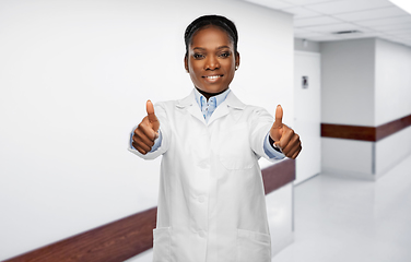 Image showing african american female doctor showing thumbs up