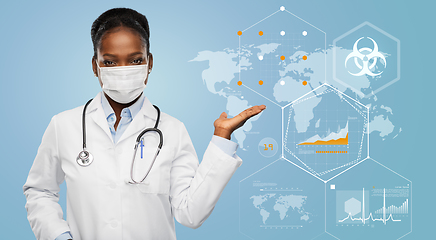 Image showing doctor in medical mask over world pandemia map