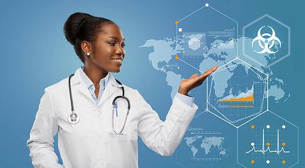 Image showing african american doctor over world pandemia map