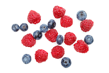 Image showing blueberry and raspberry berries isolated on white background