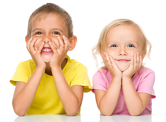 Image showing Portrait of a cute little girl and boy