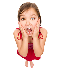 Image showing Little girl is holding her face in astonishment