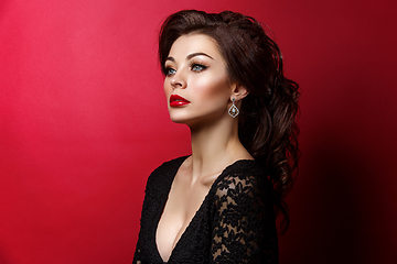 Image showing beautiful young woman with red lips