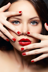 Image showing beautiful girl with red lips