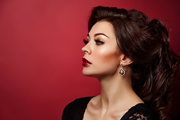 Image showing beautiful young woman with red lips