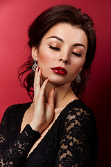 Image showing beautiful young woman with red lips