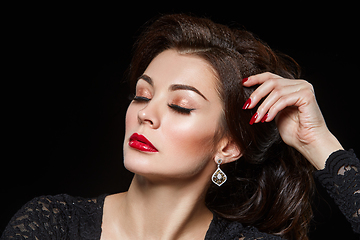 Image showing beautiful young woman with red lips
