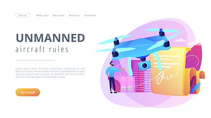 Image showing Drone flying regulations concept landing page.