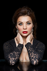 Image showing beautiful young woman with red lips