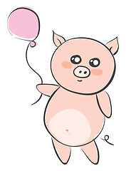 Image showing Drawing of a cartoon pig holding a pink balloon vector or color 