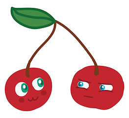 Image showing A pair of cherries vector or color illustration