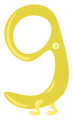 Image showing Yellow figurine shaped numerical number nine vector or color ill