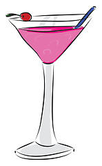 Image showing Pink cocktail with a red cherry and blue stearing spoon vector i