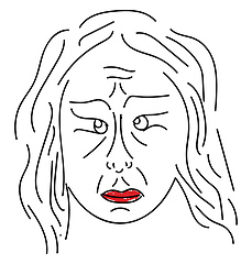 Image showing A line art portrait of a sad old woman vector or color illustrat