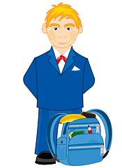 Image showing Boy schoolboy with briefcase with school attribute