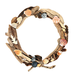 Image showing Natural Driftwood and Seashell Abstract Wreath