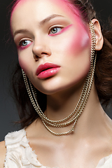 Image showing beautiful girl with pink makeup