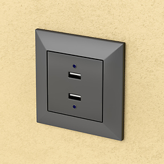 Image showing Black wall socket with USB ports