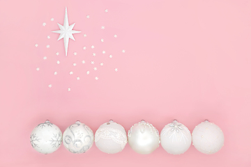 Image showing Abstract Christmas White Baubles on Pink Background