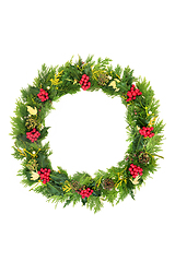 Image showing Christmas Wreath Composition with Natural Greenery