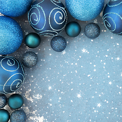 Image showing Abstract Christmas Background with Blue Baubles 