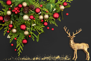 Image showing Christmas Background with Baubles and Reindeer 
