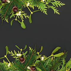 Image showing  Pagan Winter Greenery Background for the Winter Solstice